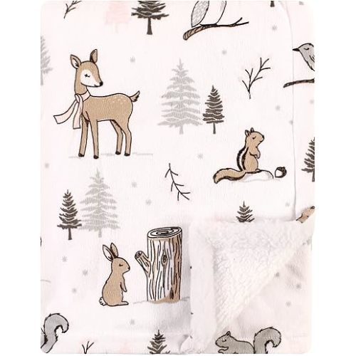Hudson Baby Unisex Baby Plush Mink and Sherpa Blanket, Winter Forest, One Size