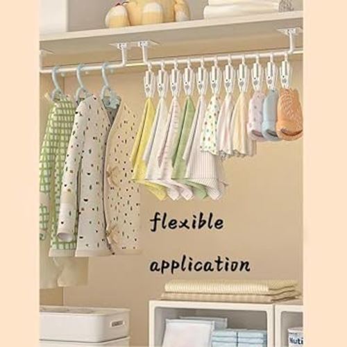 HGYZE Kid Pants Hanger Organizer with 10 Clips: Plastic Baseball Cap Display Holder, White Closet Rail Wall Mounted Door Rack for Drying Baby Socks, Cloth Diapers, Towel, Hats, Toddler Leggings