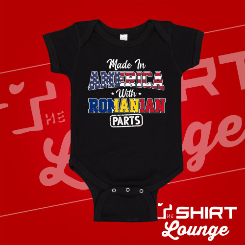 Romanian American Baby Bodysuit One Piece Children's T-Shirt | Made In America With Romanian Parts | Half Romanian | Romania Baby Clothes