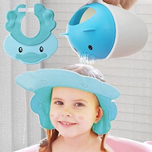 Hair Washing Hat Shower Bath Silicone Cap Soft Adjustable Visor Head Protector Shampoo Cap for Toddler, Baby, Kids, Children (Blue)