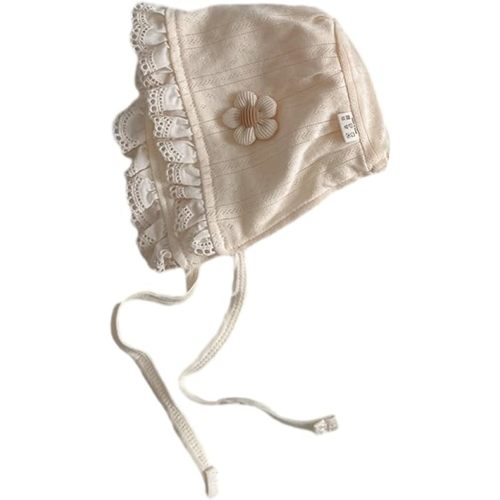 Stylish Infant Hat with Lace Edges Soft & Breathable Lace Trimmed Baby Bonnet Flower/Rabbit for Photoshoots & Parties Beige, flowers