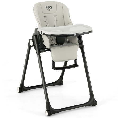 Babyjoy 4-in-1 Foldable Baby High Chair Height Adjustable Feeding Chair with Wheels Gray
