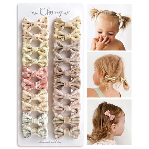 2" Baby Girls Hair Bow Clips, 20pcs Floral Fully Lined Hair Pins, Non Slip Baby Barrettes Accessories for Infants Toddlers Fine Hair by Cherssy