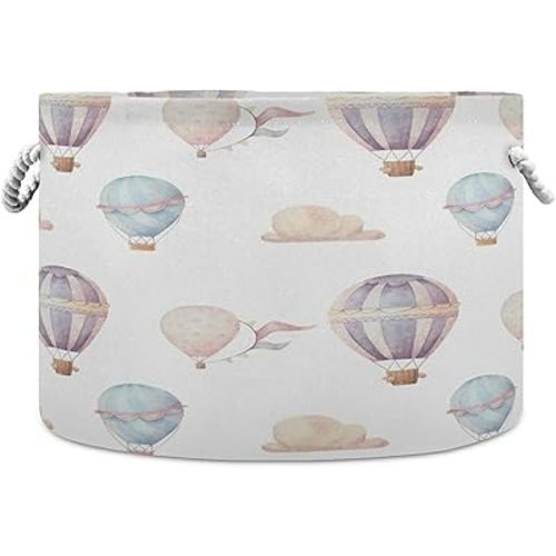 Cotton Rope Basket Watercolor Hot Air Balloon Baby Laundry Basket for Blankets Toys Storage Basket