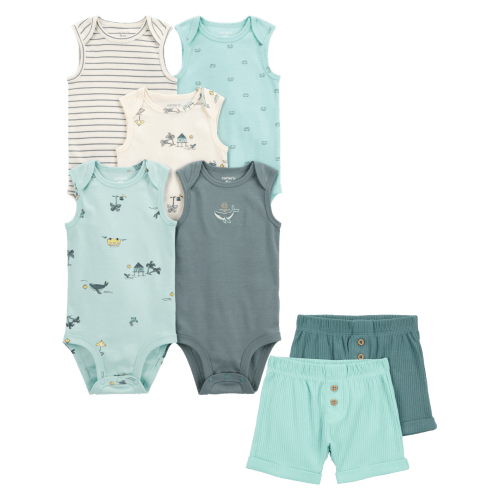Baby 7-Piece Ocean Print Sleeveless Bodysuits & Shorts Set | Carter's