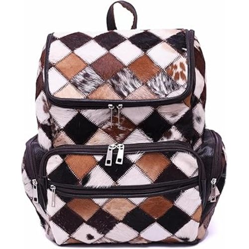 CHAYEL Womens Cowhide Bagpack Casual Diaper Bag Daypack Travel Bag Patchwork Brown Backpack Weekender Shoulder Bag, Standard