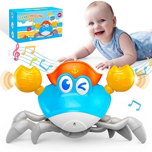 Easter Basket Stuffers Baby Toys, Crawling Crab Tummy Time Baby Toys 0-6 3-6 6-12 12-18 Months Walking Toys for Babys 3 4 5 6 7 8 9 10 11 12 Months Music Toys for 1-3 Year Old Boys Sensory Development