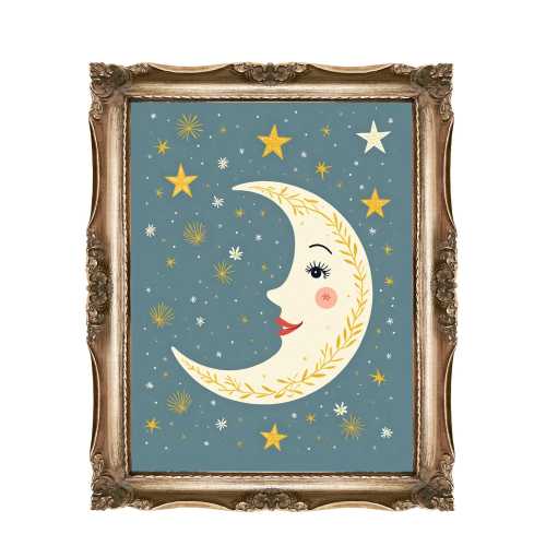 Moon and Stars Printable Wall Art for Kids or Nurseries, Celestial Nursery Decor, Whimsical Moon Art, Baby Room Decor