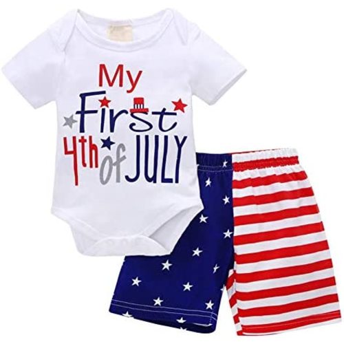 XFGLCK Newborn Infant Baby Boy 4th of July Shorts Set Short Sleeve Bodysuit + Stars Stripe Short American Flag Summer Outfits