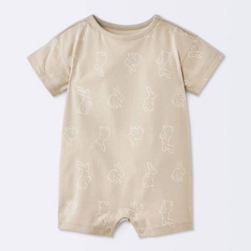 Baby Boys' Bunny Graphic Short Sleeve Romper - Cloud Island™ Tan Newborn