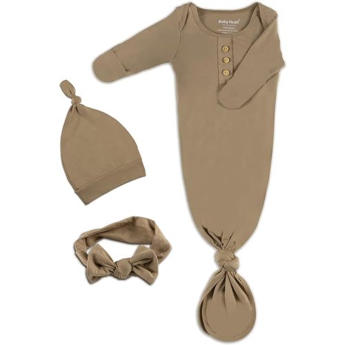 Newborn Baby Knotted Gown, Super Soft Silky Infant Sleeper, Baby Girl Sleep Gown with Mittens, Bow, and Hat Set
