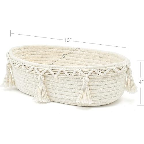 Mkono Macrame Over The Door Organizer and Small Macrame Storage Basket for Toilet Tank Top Boho Bathroom Decor for Bedroom Living Room Nursery, Ivory, Set of 2