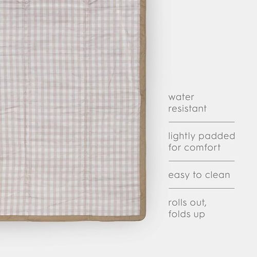 Little Unicorn 5'x7' Outdoor Family Picnic & Beach Blanket | Durable & Water-Resistant Fabric | Compact Fold & Easily Wipes Clean | Zipper Pocket (Beige Buffalo Check)