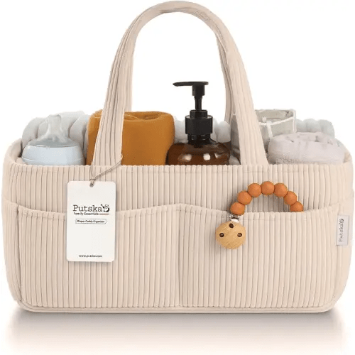 PUTSKA Baby Diaper Caddy Organizer, Nursery Basket (Cream, Corduroy)
