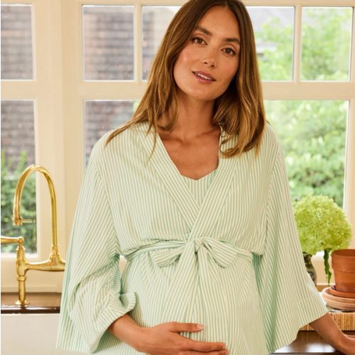 LAKE | Women | DreamModal Pajamas | Parisian Green Pencil Stripe Maternity Kimono Bundle