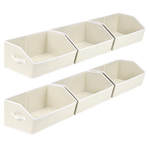 Homsorout Organizer Bins Cube Storage - Trapezoid Storage Bin 6 Pack, Fabric Baskets for Organizing, Large Storage Basket for Shelves, Closet Organizers for Toys, Clothes, Towels (Beige)