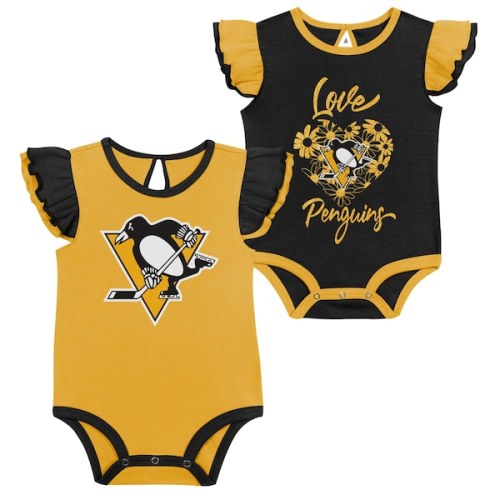 Girls Infant Pittsburgh Penguins Black/Gold Two-Pack Training Bodysuit Set