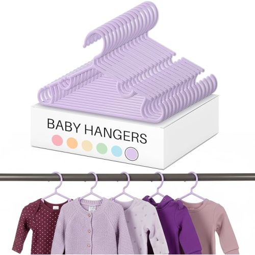 Hsei 60 Pack Pastel Color Kids Nursery Hangers Plastic Baby Hangers Heavy Duty Toddler Hanger for Pants, Coat, Skirts, Closet, Nursery Decor(Purple)