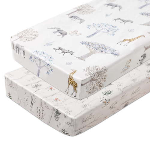 Gllquen Baby Pack N Play Sheets Fitted Quilted Playard Sheet for Toddler Boys Girls 38" x 26", Jungle Animals