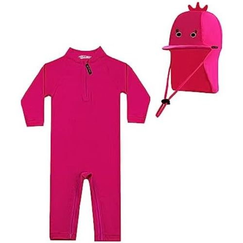 weVSwe Baby Swimsuit Girl Rash Guards Sun Protection Infant Long Slevee Bathing Suit Quick Dry with Sun Hat 0-3 Years
