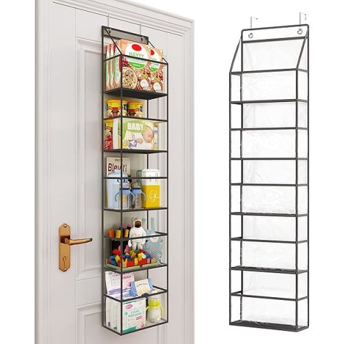 Fixwal Over The Door Hanging Pantry Organizer 5-Shelf Room Organizer with Clear Plastic Pockets Behind The Door Storage Organizer Large Capacity Organizer for Closet Bedroom Bathroom (Grey)