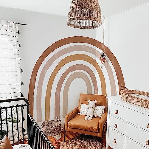 funlife Farmhouse Rustic Boho Peel and Stick Rainbow Wall Mural, Large Seamless Watercolor Fabric Rainbow Wall Sticker for Nursery Baby Kids Bedroom Living Room Decor, 78.74”x68.90”