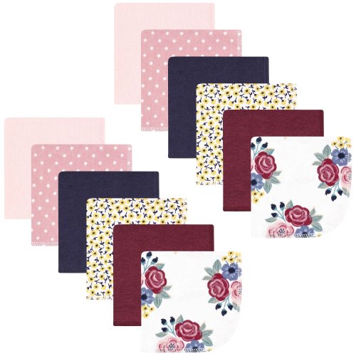 Hudson Baby Infant Girl Flannel Washcloths, Blush Navy Floral 12Pk, One Size - Blush Navy Floral 12Pk - One Size
