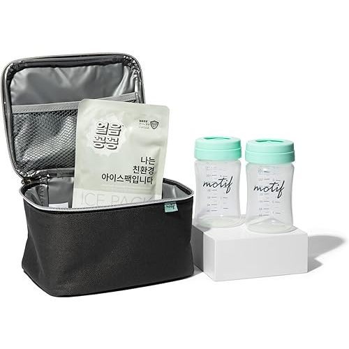 Luna Breast Milk Storage Cooler Set - Insulated Bag w/ 2 Containers & Ice Pack - Breast Milk Travel Bag for On-The-Go Moms - Perfect for Work, Travel & Vacation (Black)