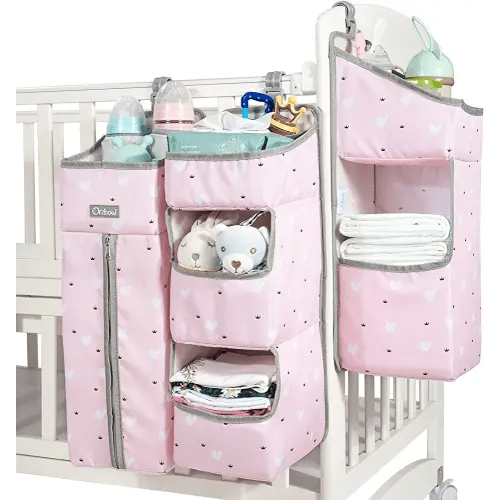 Orzbow 3-in-1 Hanging Diaper Caddy Organizer for Changing Table, Nursery Organization and Diaper Stacker for Crib Wall, Removable Diaper Organizer for Baby Girl Essentials, Pink