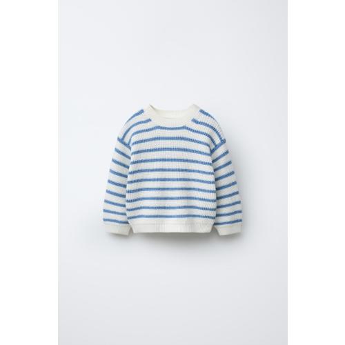 STRIPED KNIT SWEATER - Ecru / Blue | ZARA United States