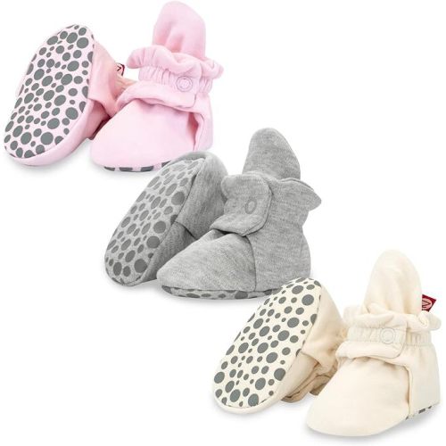 Organic Cotton Gripper Baby Bootie 3 Pack - Heather Gray/Baby Pink/Cre – Zutano