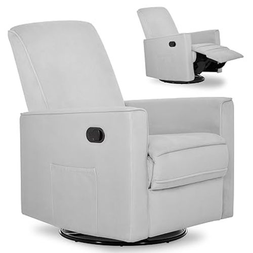 Evolur Raleigh Upholstered Manual Glider Recliner– Rocking & 360° Swivel with Smooth Glide – Greenguard Gold & FSC Certified – Modern Nursery and Living Room Chair in Grey