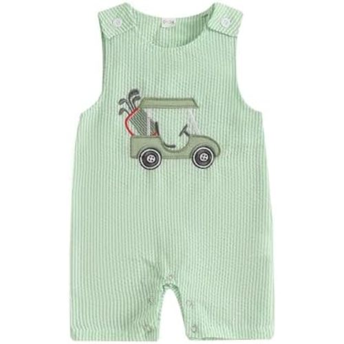 Aopwsrlyi Newborn Baby Boy Golf Outfit Golf Cart Embroidery Sleeveless Crew Neck Striped Romper Jumpsuit Summer Clothes