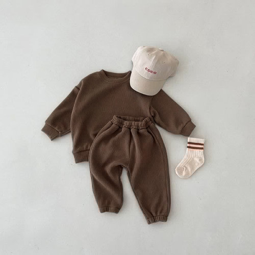 Baby Toddler Solid Color Casual 2 Pieces Set - Light Brown - 3-6m