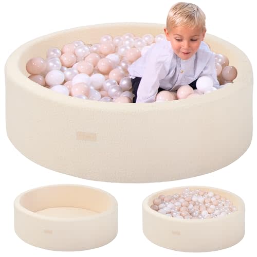 Sherpa Foam Ball Pit for Toddlers - 40 Inch Beige Baby Ball Pit Soft Round and Easy to Set or Clean - Baby Playpen Ball Pool is The Ideal Gift for Kids - Balls NOT Included - Toodly