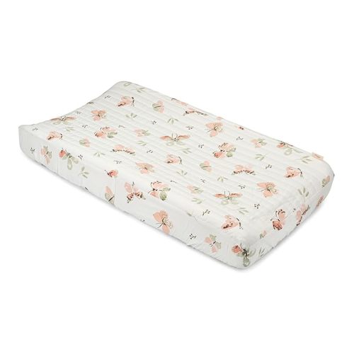 Crane Baby Woodland Quilted Changing Pad Cover Cotton Sateen, Secure Elastic Fit, Pink Boho Rainbow Change Pad Cover for Girls, Diaper Changing Pad Cover, Girls Nursery Decor