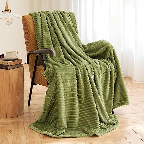 MIULEE Fleece Baby Blanket for Boys, Girls, Kids, Infant, Newborn, Durable Plush Fuzzy Extra Soft Warm Cozy Sage Striped Flannel Throw Blanket for Crib Couch Sofa Bed 30"x40"