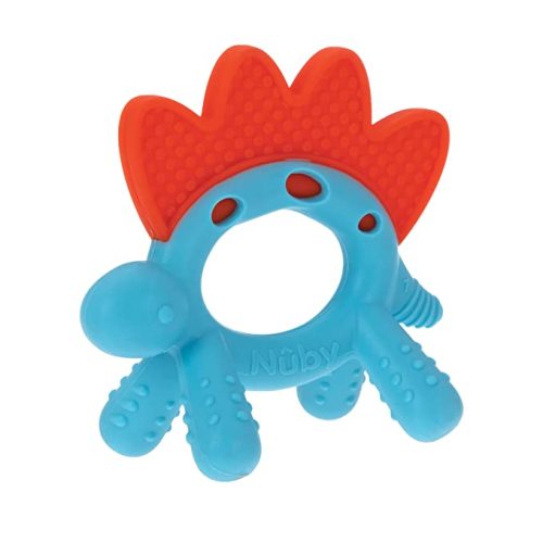 Nuby Geo Zoos Massaging Teether - Baby Teething Toy - Soft Easy Grip - 3+ Months - Dino - Dinosaur