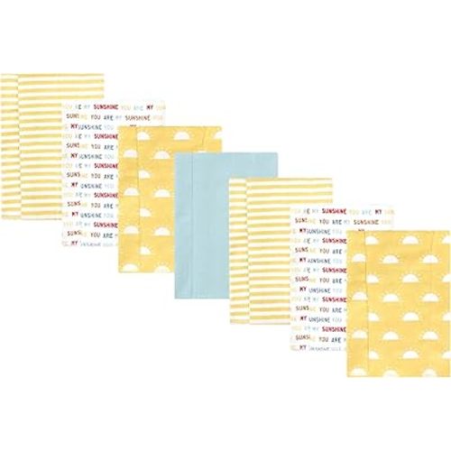 Hudson Baby Unisex Baby Cotton Flannel Burp Cloths, My Sunshine 7 Pack, One Size