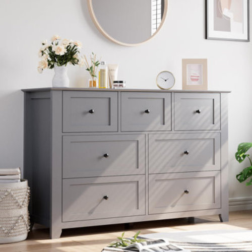 Ebern Designs 7 Drawer Dresser with Metal Knobs, 53.9" Wide Wooden Double Storage Chest for Bedroom Entryway | Wayfair