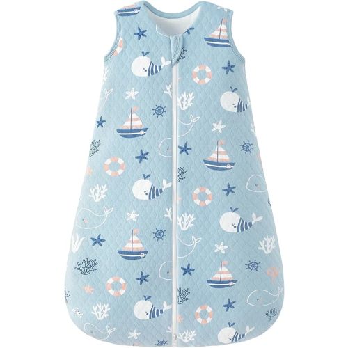Baby Sleep Sack 0-6 Months 2.5 TOG, Winter Cotton Sleepsack Newborn and Infant, Warm Quilted Baby Wearable Blanket, Baby Sleeping Bag with 2-Way Zipper Blue Sea