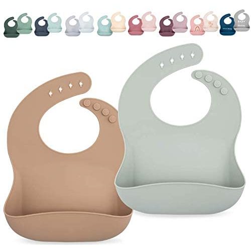 Silicone Bib Set - Adjustable Waterproof Bibs - Set of 2 - Lavender