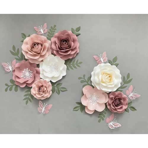 Paper Flower Set | Dusty Rose Nursery Flowers | Nursery Paper Flower Wall Decor | Wall Flowers | Baby Girl Nursery Flowers