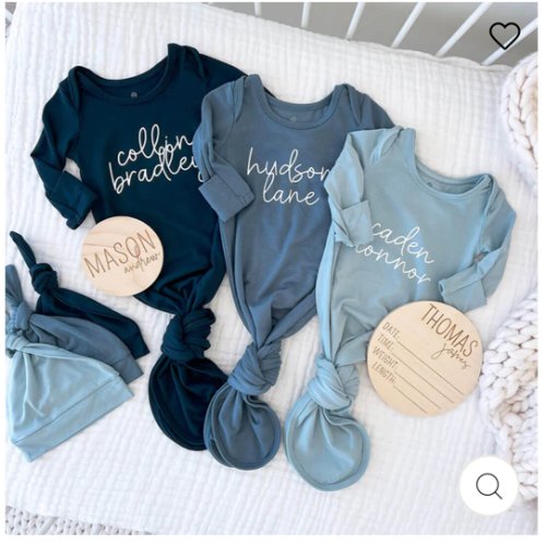 Personalized Bamboo Newborn Baby Knot Gown | River Blues - Script