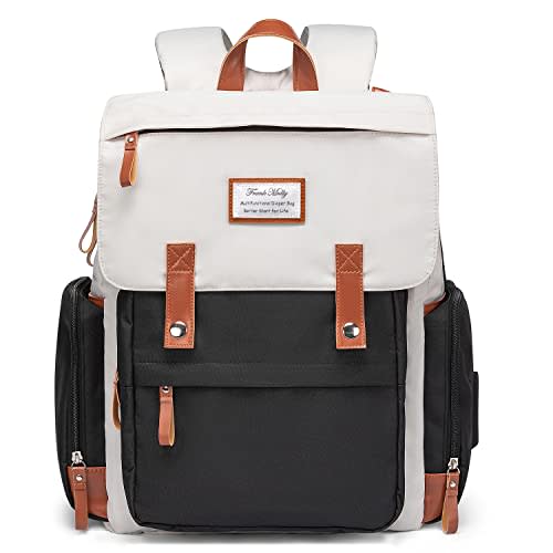 Frank Mully Diaper Bag Backpack Large Multifunction Travel Baby Bag for Mom Dad Black White
