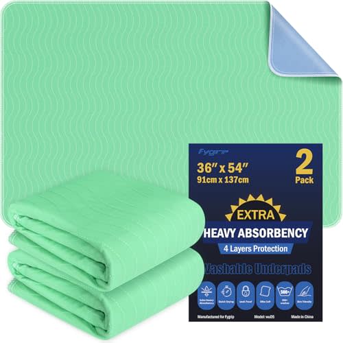 2 Pack 36” x 54” Extra Heavy Absorbency Washable Underpads, Waterproof Nursing Pads Incontinence Bed Pads, Reusable Washable Pee Pads for Dogs, Diaper Changing & Adults, Mattress Protector