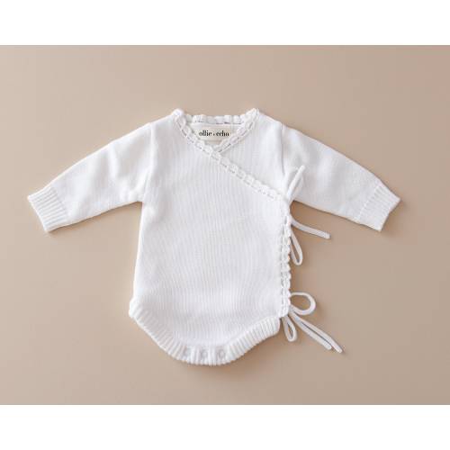 Heirloom Crochet Knitted Baby Romper - Announcement Outfit - Winter Baby Romper - Knitted Baby Outfit - Crossover Romper