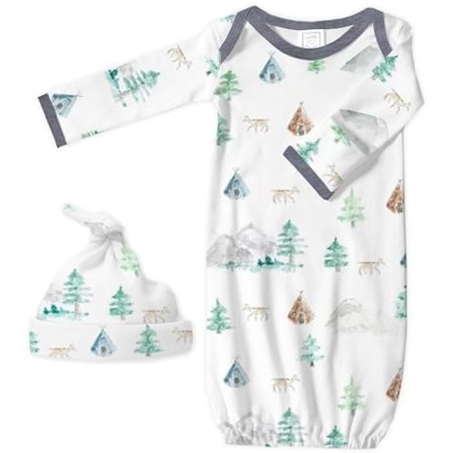 SwaddleDesigns Softest Cotton Baby Pajama Gown with Foldover Mitten Cuffs for Infant Boy and Girl, Newborn, 0-3 Months