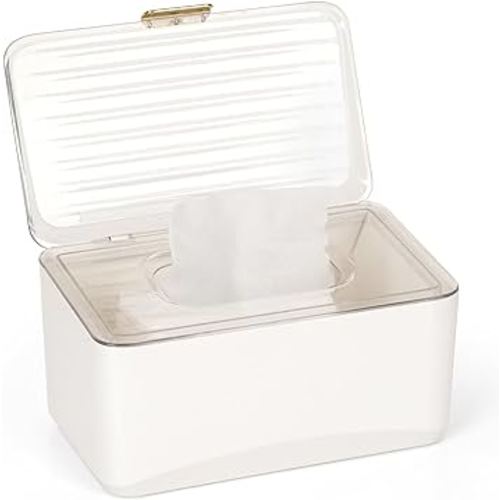 Baby Wipes Dispenser, Wipe Holder Wipes Container Large Capacity Keep Wipes Fresh & Easy to Open (White)