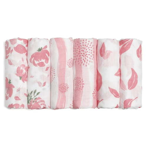 Gllquen Baby Muslin Swaddle 6-Pack, Breathable Cotton Blankets for Newborn Infant Girls, Pink Floral, 27x27